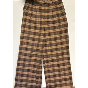 Versona High Rise Brown and Pink Plaid Wide Leg Pants 12 Short